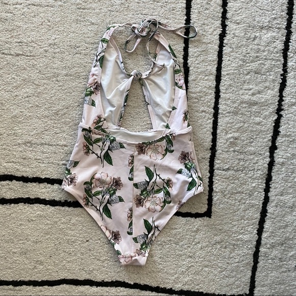 H&M Pink Floral Cutout Halter One Piece Swimsuit - Picture 7 of 8